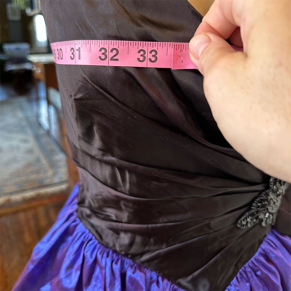 VTG Jessica McClintock x Gunne Sax 1980s Black/Purple Strapless Dress -XS - Picture 4 of 10